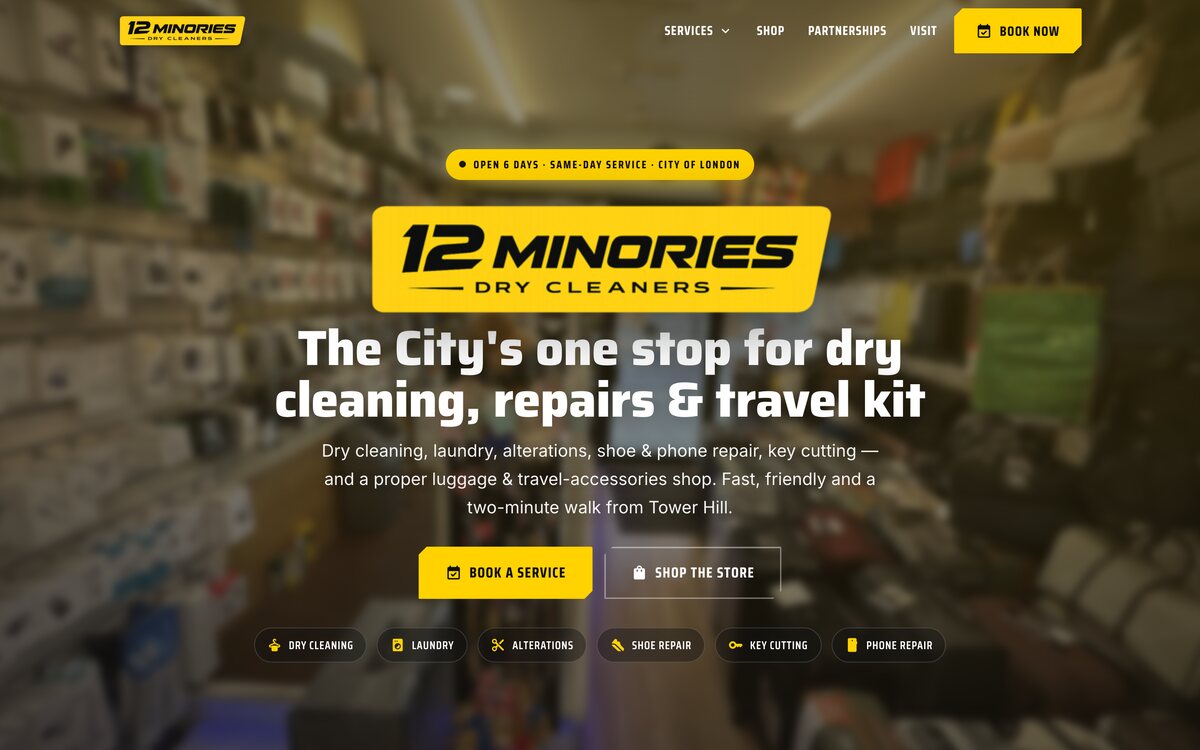 12 Minories Dry Cleaners website