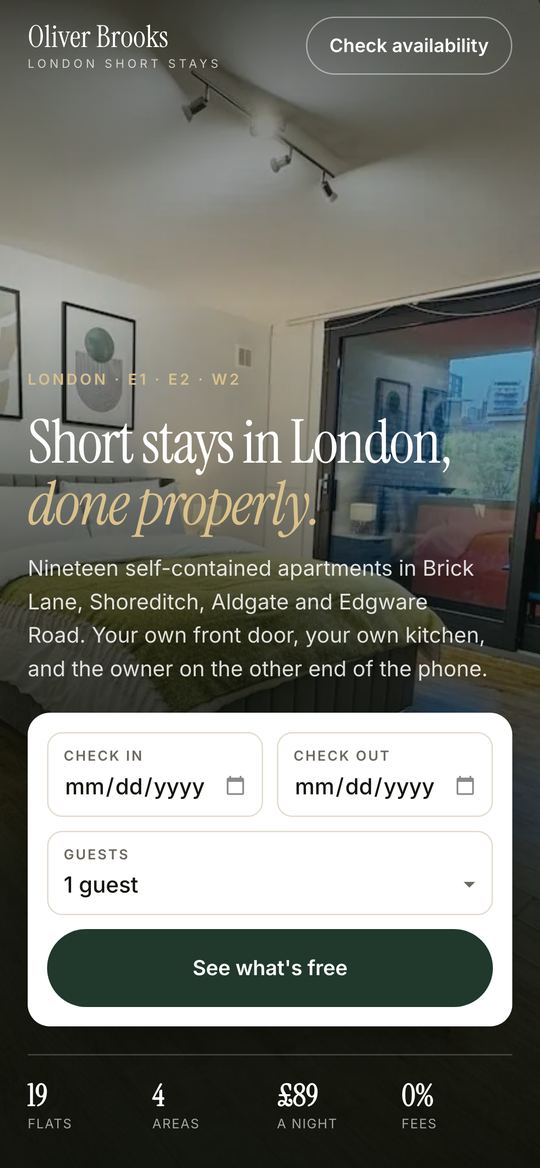 Dates first, on the homepage. Oliver Brooks Short Stay