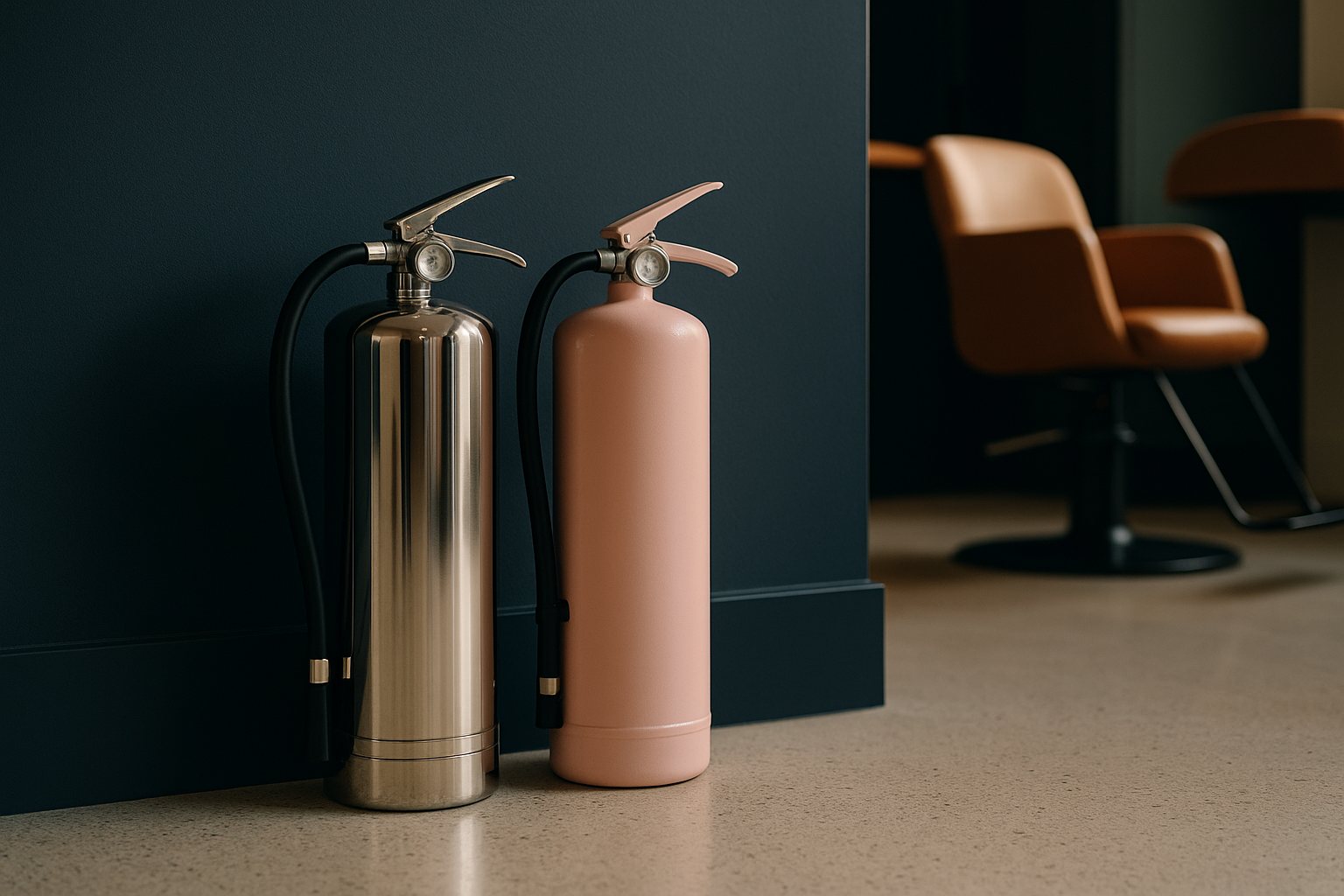 Pink, chrome and custom-finish fire extinguishers